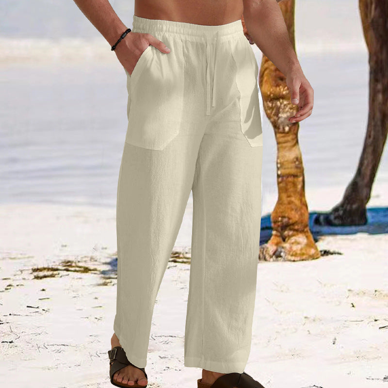 Pantalon cargo en lin pour hommes avec taille élastique et poches latérales pratiques Chic und Stil