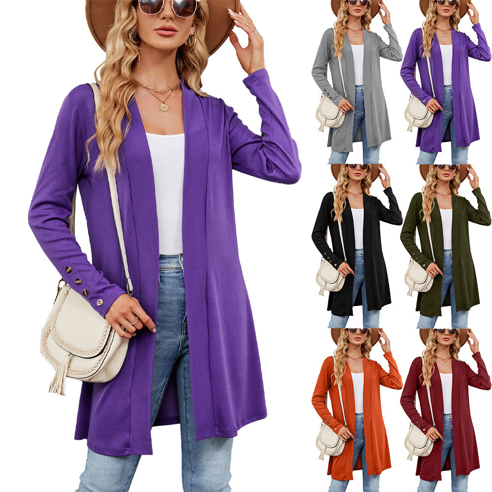 Cardigan longline pour femmes avec des détails de boutons tendance et une fermeture avant ouverte Chic und Stil