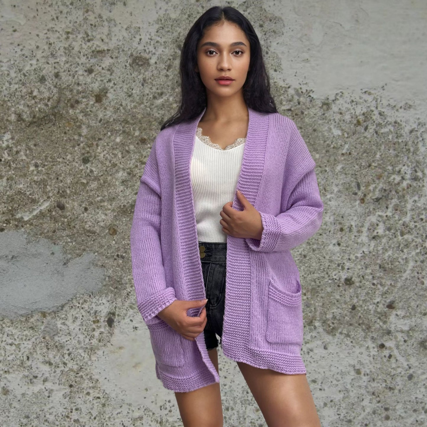 Dames Grand Tricot Cardigan avec grandes poches et design ouvert Chic und Stil