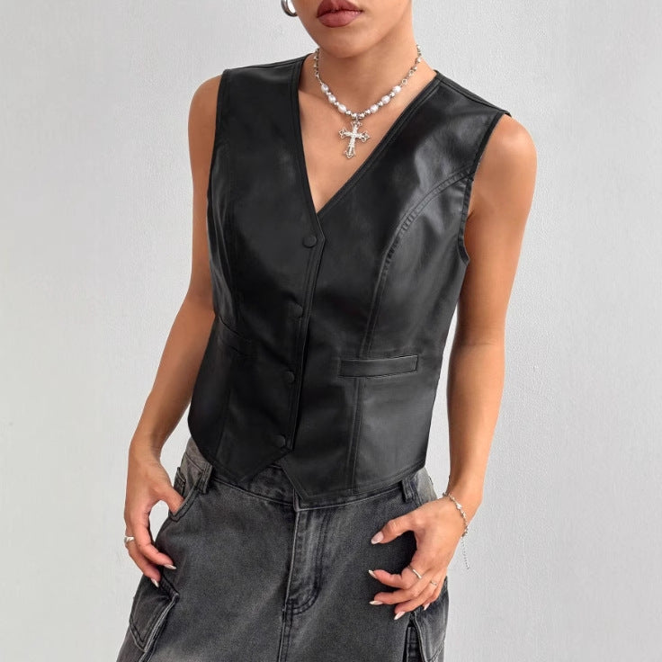 Veste élégante en simili cuir pour femmes avec une coupe cintrée et des poches pratiques Chic und Stil