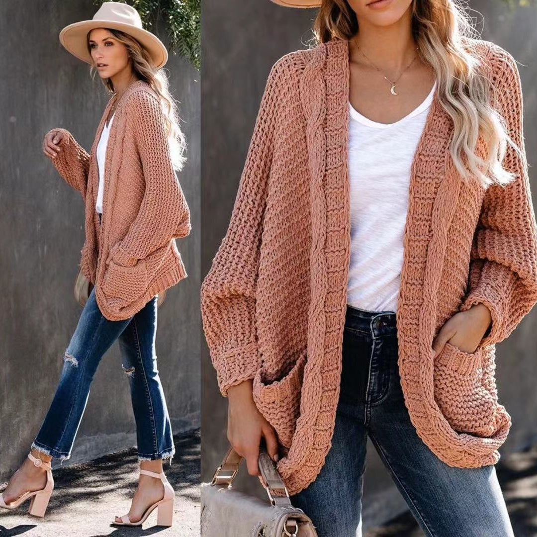 Veste en tricot épais pour femmes avec des contours décontractés et de grandes poches Chic und Stil