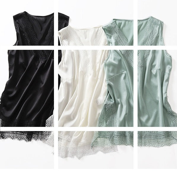 Camisole en satin élégant à bordures en dentelle pour femmes Chic und Stil