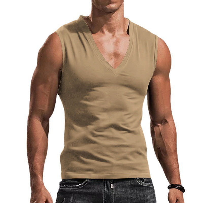 T-shirt de fitness sans manches pour hommes avec col en V en matériau respirant Chic und Stil