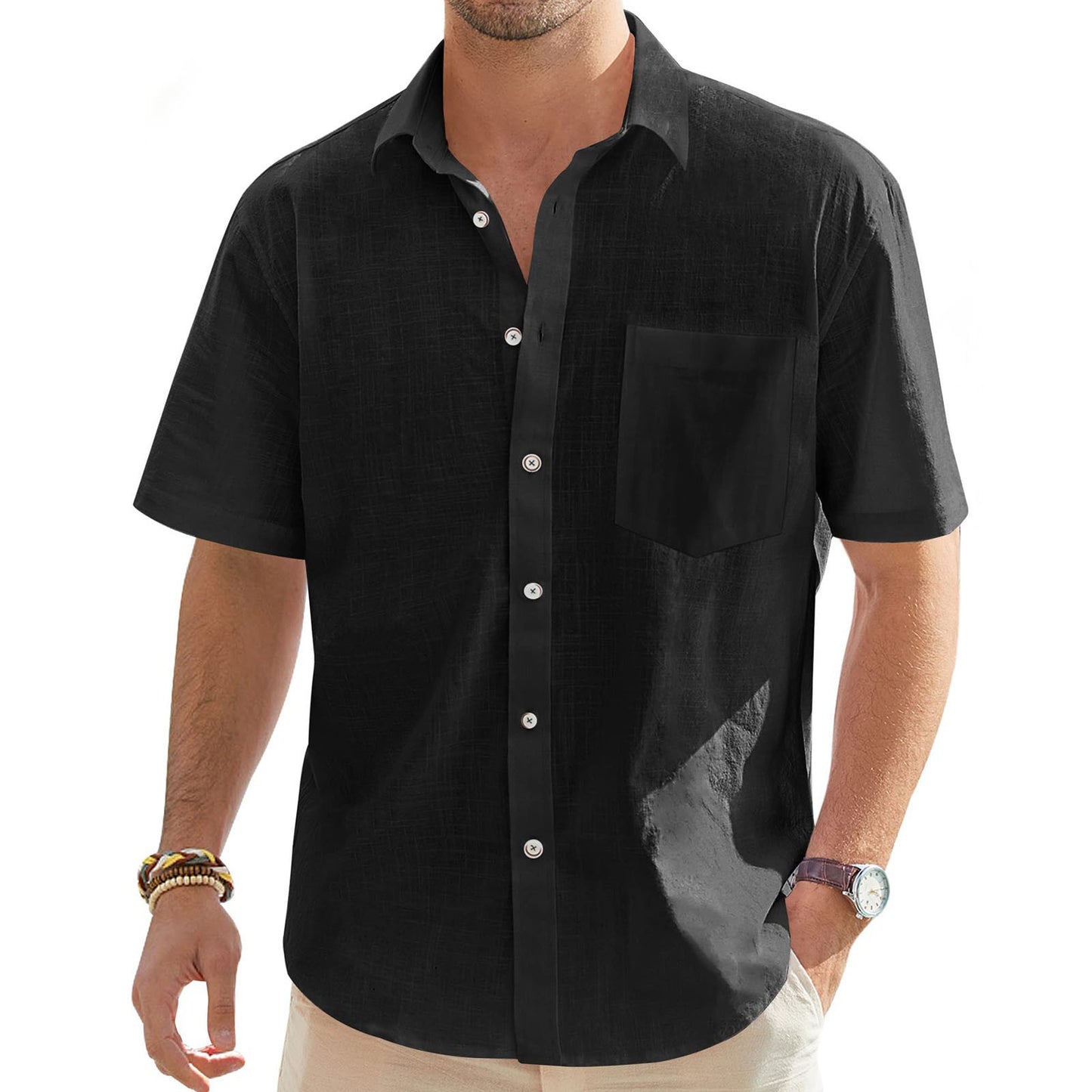 Chemise à manches courtes pour hommes avec une structure fine et une poche poitrine Chic und Stil