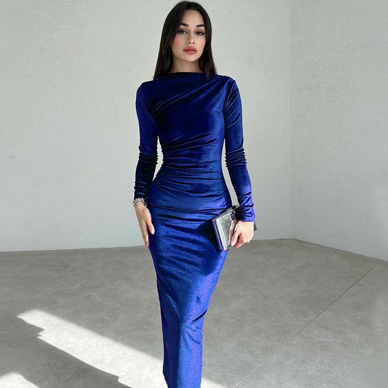 Femmes Robe Longue élégante à manches longues avec design froncé Chic und Stil