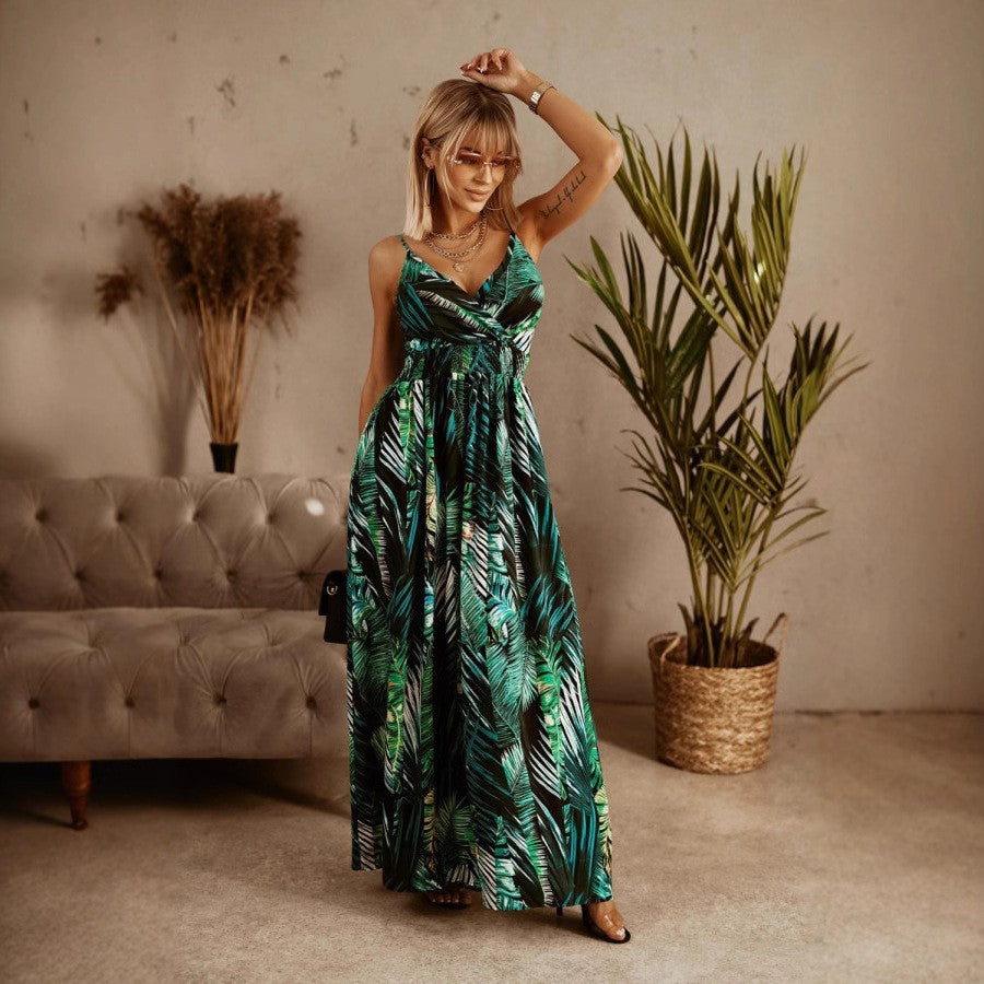 Robe Maxi pour femmes avec imprimé de feuilles tropicales Chic und Stil