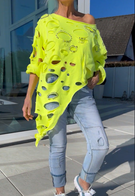 T-shirt oversized pour femmes avec des détails de déchirure tendance et une coupe décontractée Chic und Stil