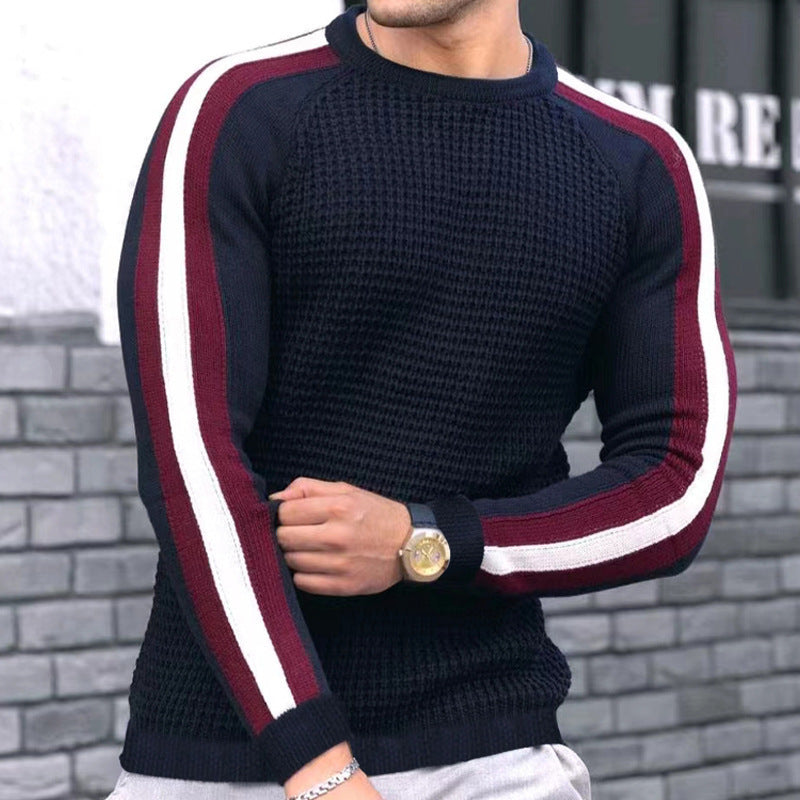 Hommes Pull ras du cou tendance avec surface texturée et rayures contrastées Chic und Stil