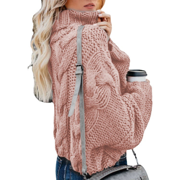 Pull-over à grosse maille pour femmes avec col montant et motif torsadé Chic und Stil