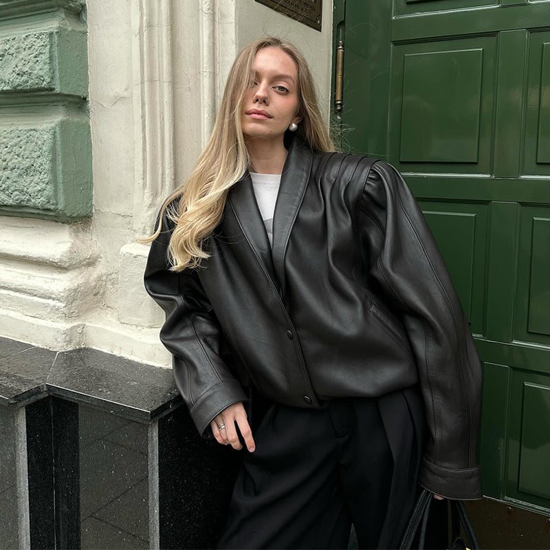 Blazer en cuir surdimensionné pour femmes Chic und Stil