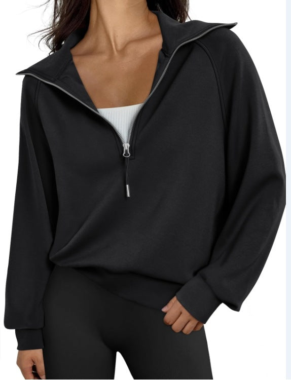 Pull-over décontracté pour dames avec col montant et zip Chic und Stil