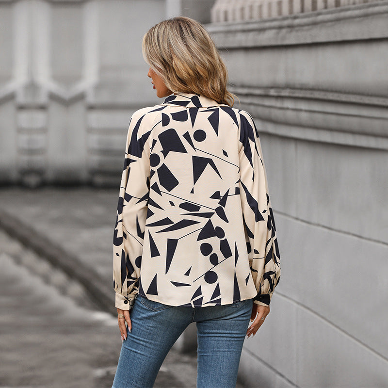 Blouse féminine à la mode avec motif géométrique et coupe décontractée Chic und Stil