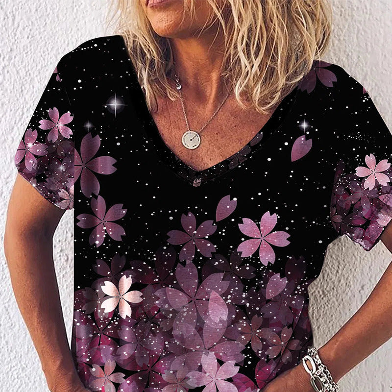 T-shirt à imprimé floral pour femmes à col en V Chic und Stil