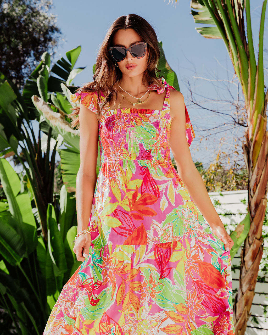 Robe maxi Chic und Stil à motif tropical pour femmes