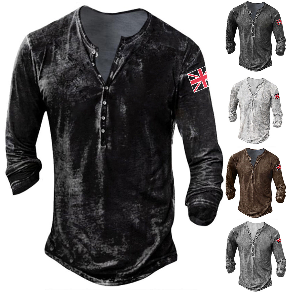 Chemise à manches longues tendance pour hommes avec patte de boutonnage et appliqué de drapeau Chic und Stil