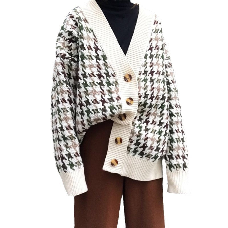 Veste en tricot à carreaux pour femmes avec boutons vintage Chic und Stil