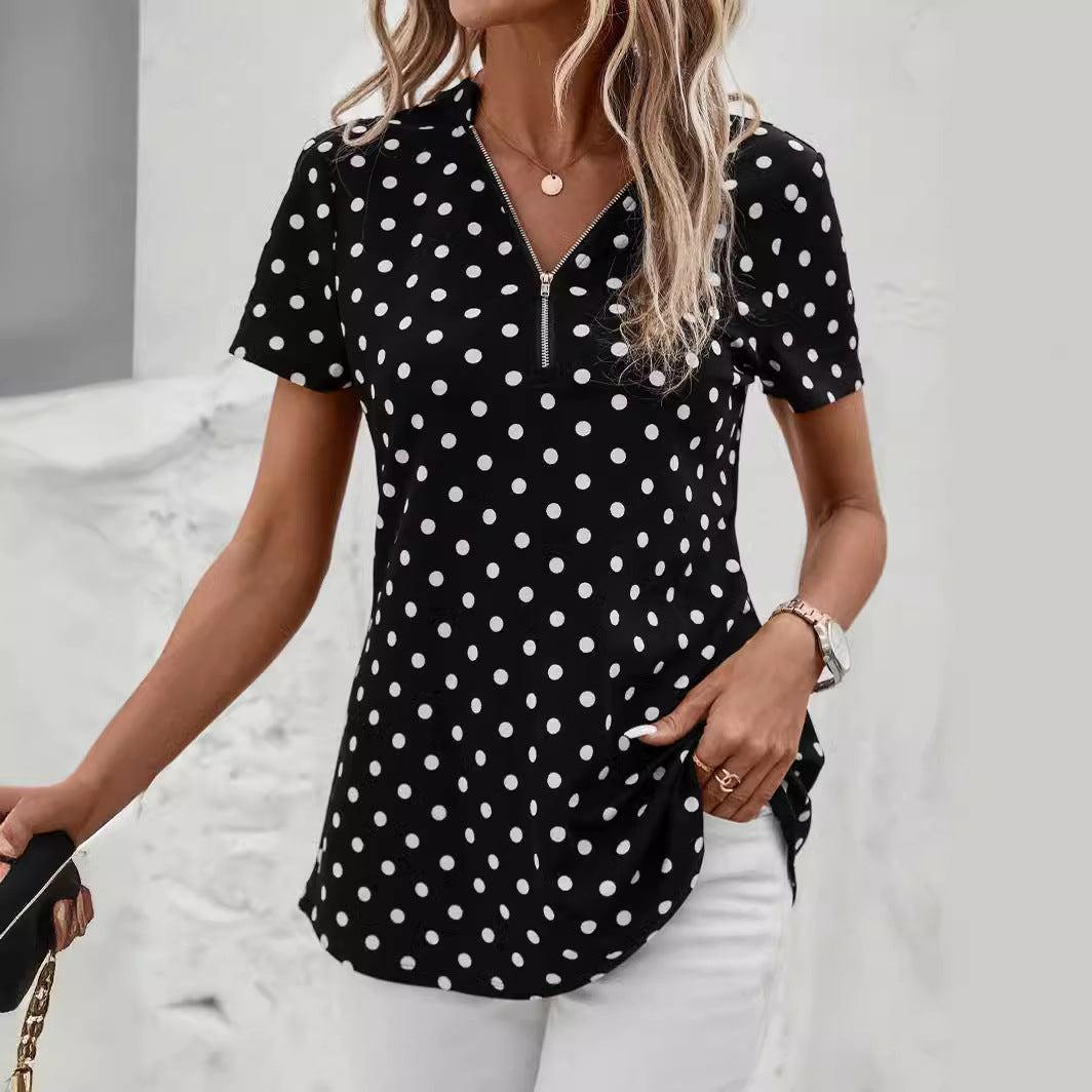Dames à pois Zip-Up Top Chic und Stil