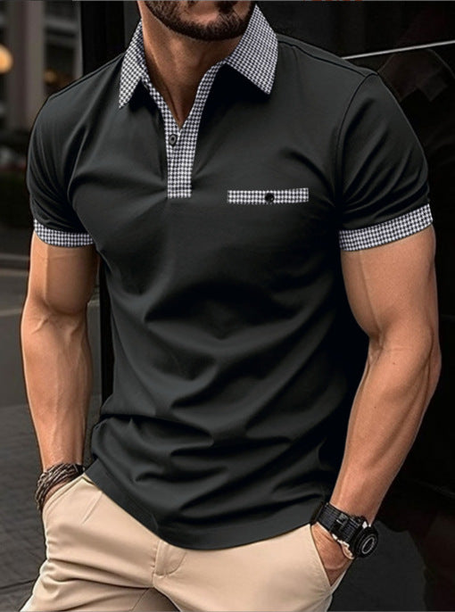 Polo-shirt décontracté pour hommes avec coupe de col à carreaux unique Chic und Stil