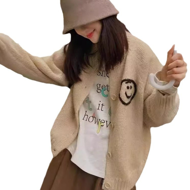 Cardigan femmes et tricot confortable avec motif Smiley ludique Chic und Stil