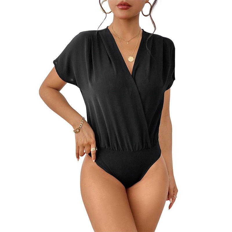 Blouse élégante à col en V pour femmes à manches courtes Chic und Stil