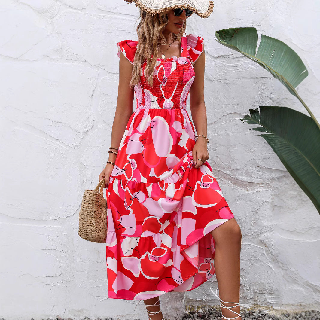 Robe maxi femme avec des détails en volants et un design floral tendance Chic und Stil