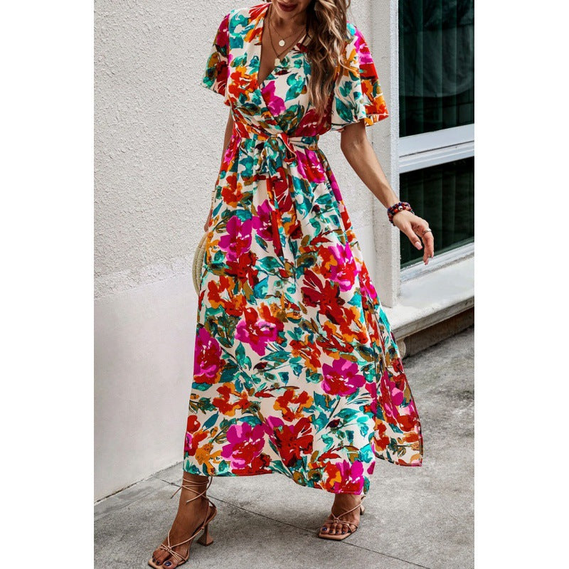Robe maxi à motifs floraux à nouer Chic und Stil pour femmes
