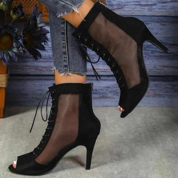 Bottes à talons hauts semi-ouvertes pour femmes avec inserts latéraux transparents et lacets Chic und Stil