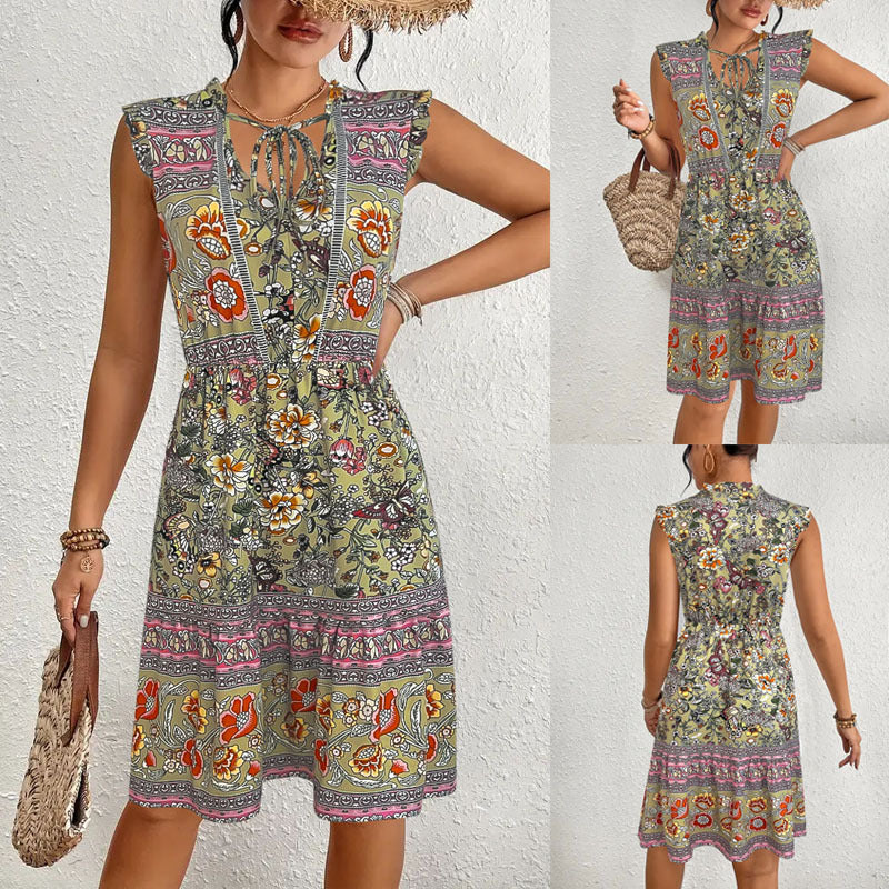 Robe midi d'été femme avec un motif floral ludique et une coupe décontractée Chic und Stil
