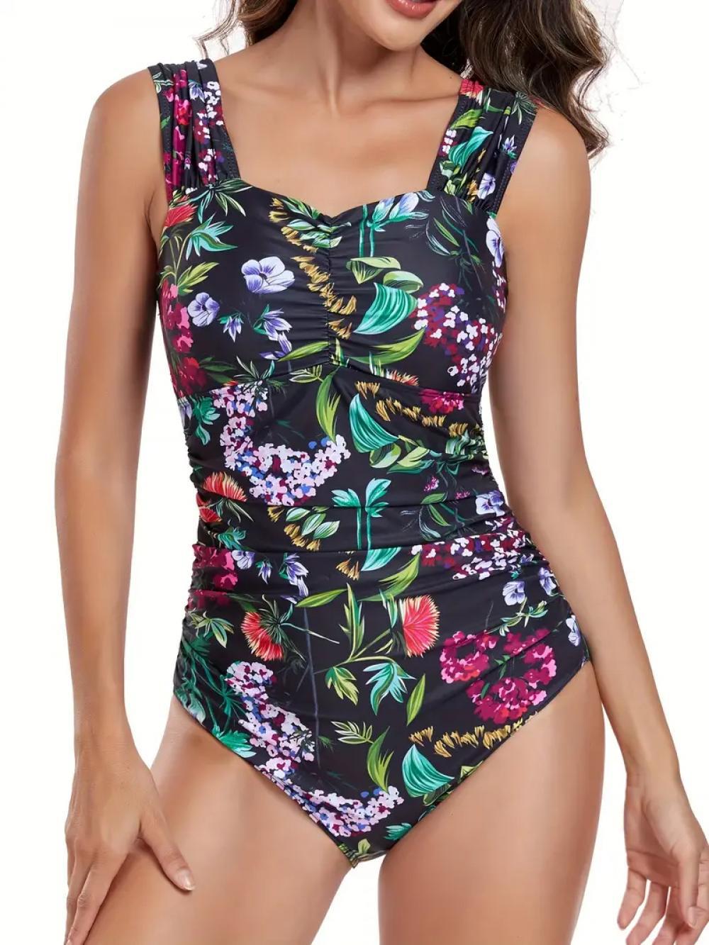 Maillot de bain une pièce à fronces florales pour femmes Chic und Stil