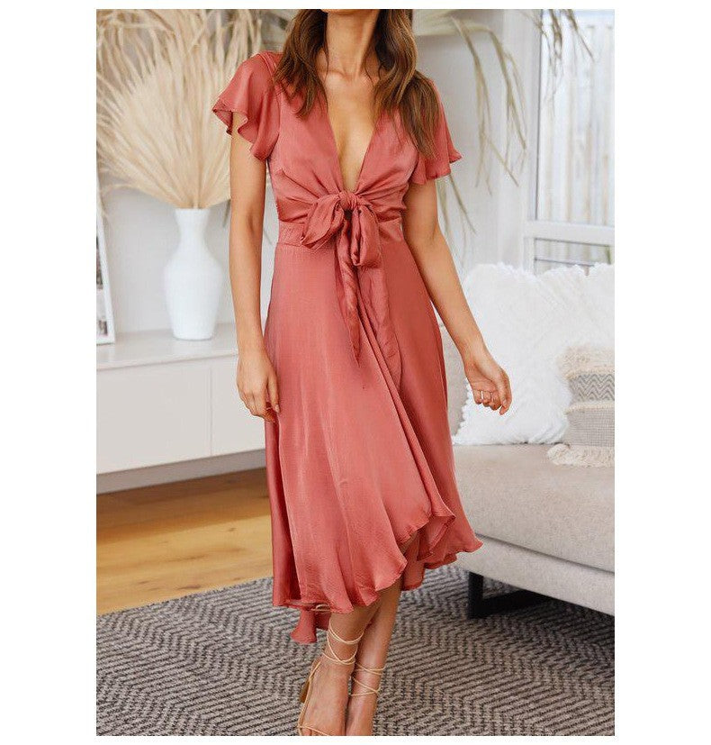 Robe midi à nouer pour dames Chic und Stil