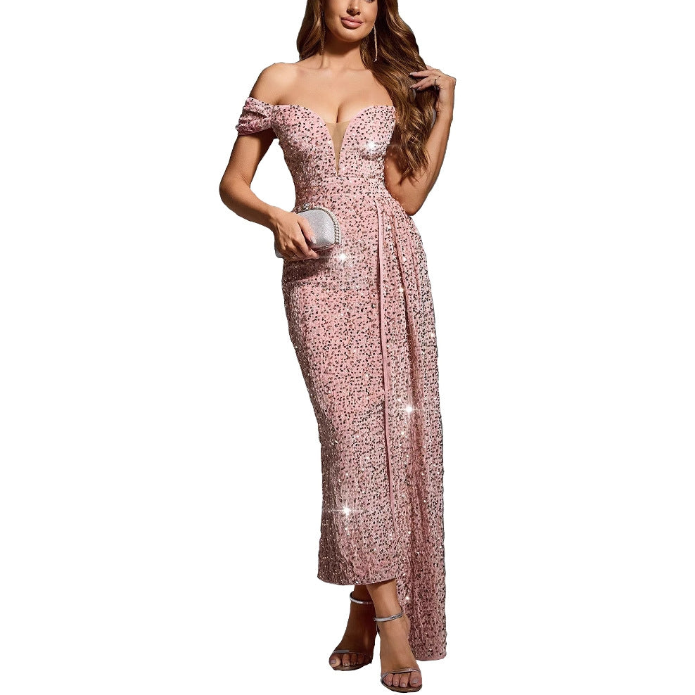 Robe de soirée à sequins off-shoulder pour femmes Chic und Stil
