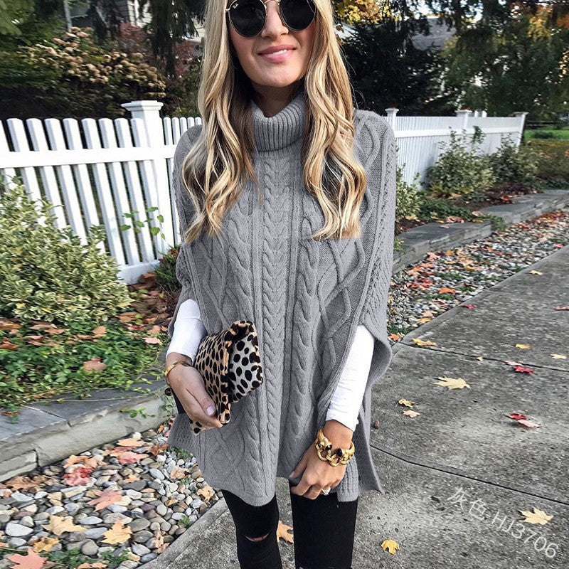 Poncho en peluche pour femmes avec col haut et motif en torsades Chic und Stil