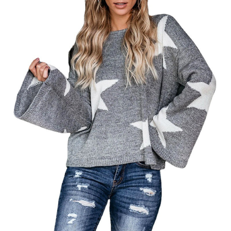 Pull féminin à la mode avec des manches largement évasées et motif d'étoiles Chic und Stil