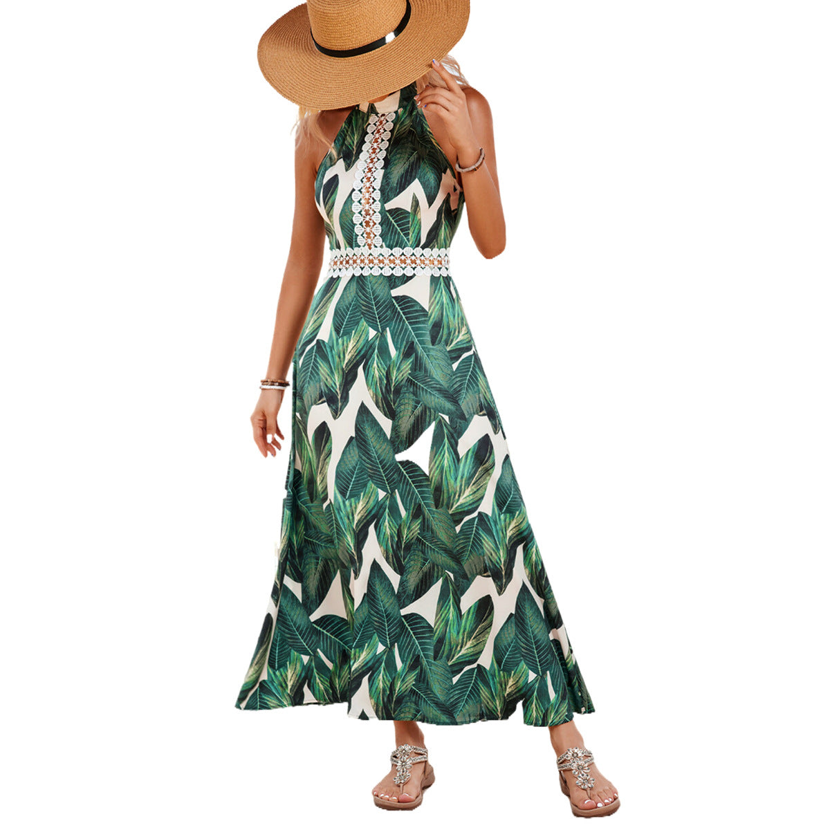 Robe maxi femme avec design sans épaules et accents en dentelle Chic und Stil
