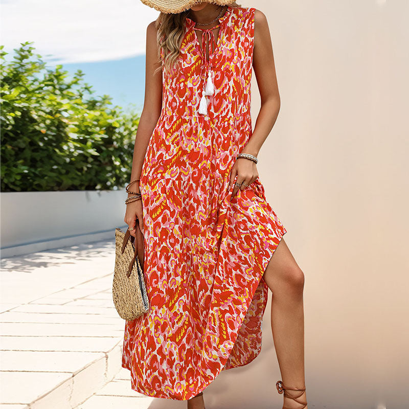 Femme Bohème Superposition Maxi Robe avec des Franges Décoratives Chic und Stil