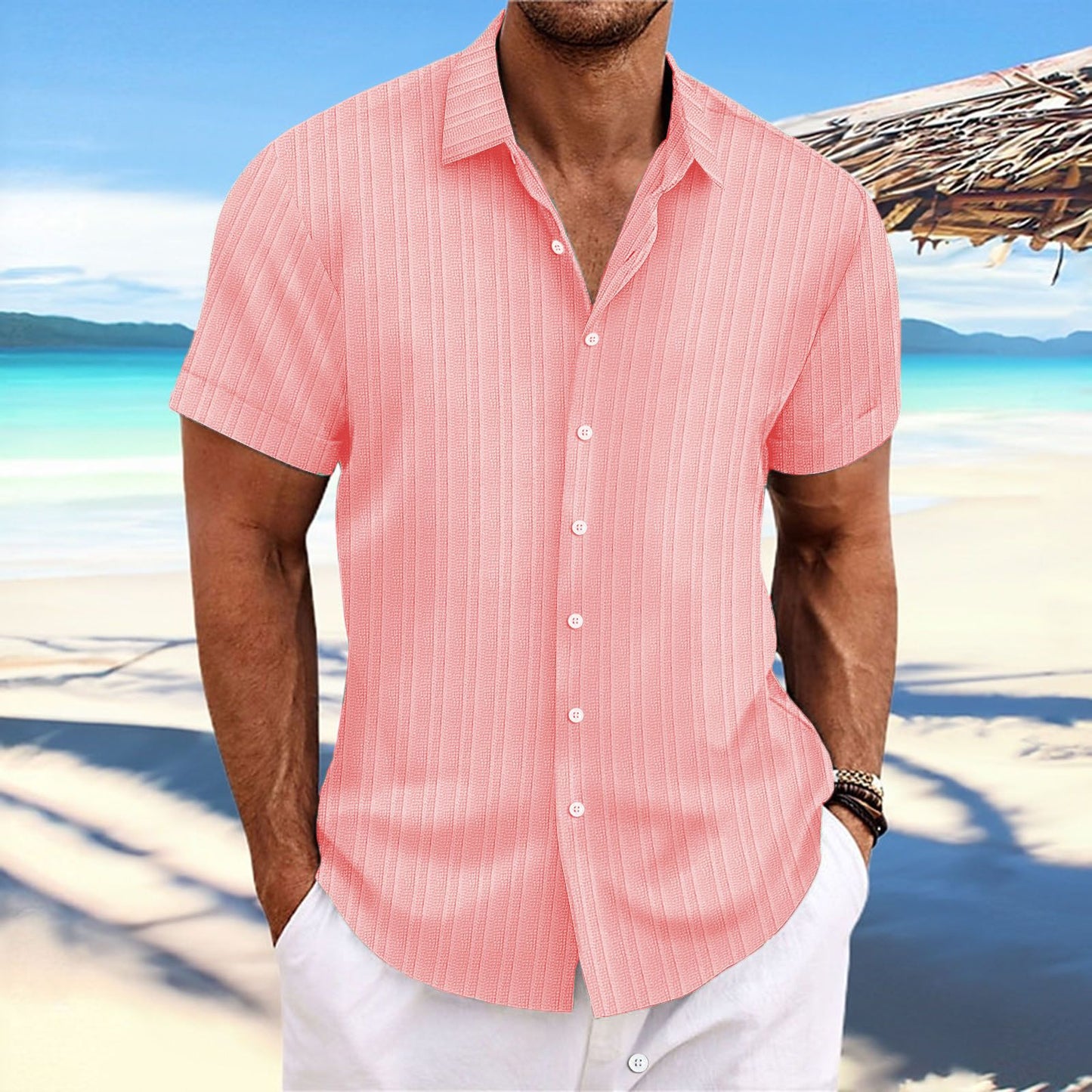 Chemise décontractée à manches courtes à rayures pour hommes Chic und Stil