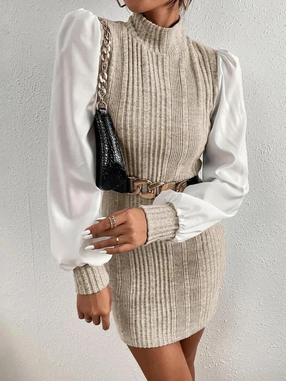 Robe en tricot pour femmes avec des manches bouffantes élégantes et un col montant Chic und Stil
