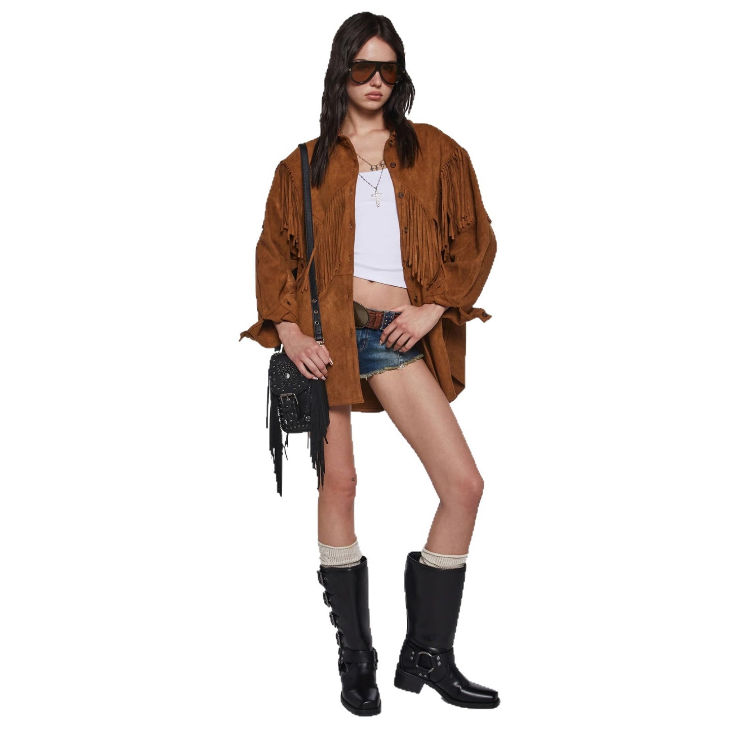 Dames Franges-Veste en Suédine Chic und Stil