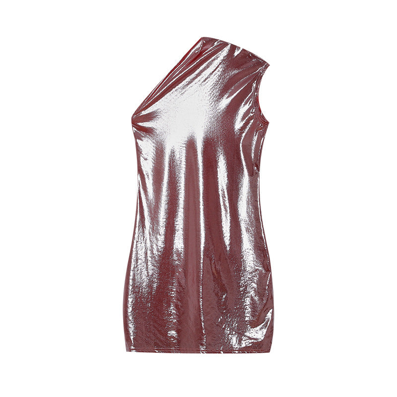 Chic and Stylish Women's Metallic Asymmetric Shift Dress