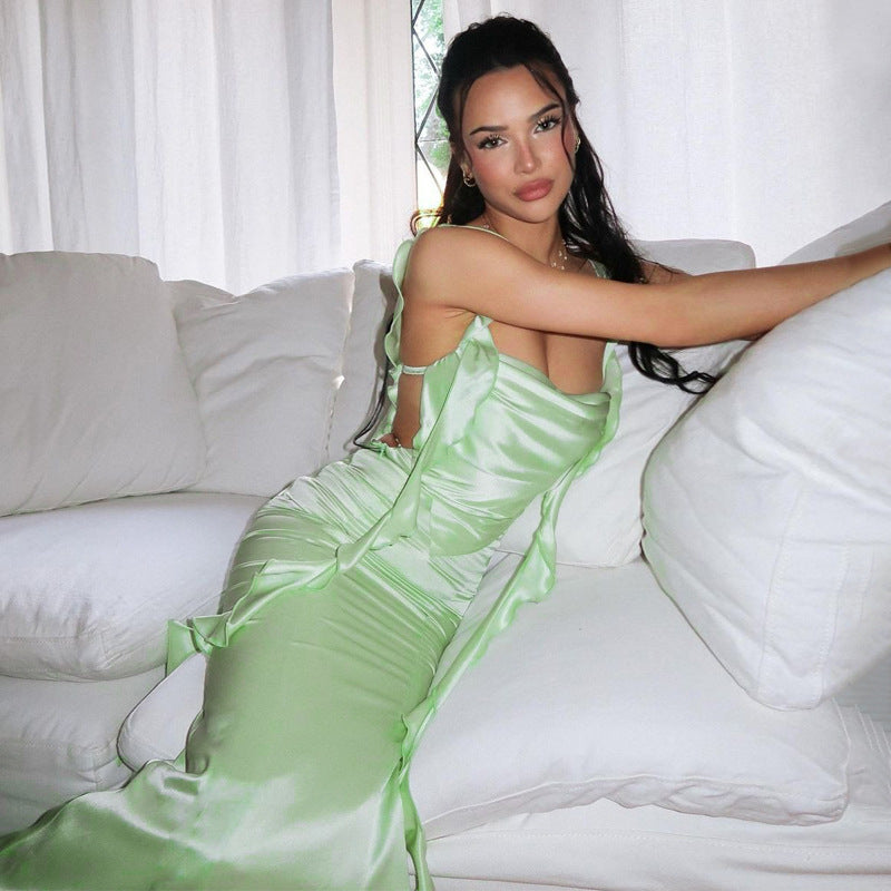 Robe maxi élégante pour femmes avec devant drapé et détails volants Chic und Stil