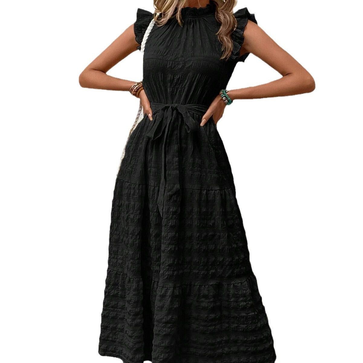 Robe midi femme avec manches volantées et ceinture à la taille Chic und Stil