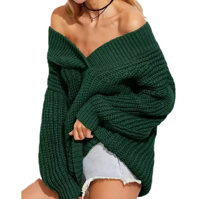Pull en tricot surdimensionné pour femmes avec décolleté en V et manches larges Chic und Stil
