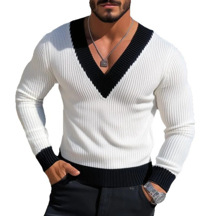 Elegant V-neck pullover for men with ribbed structure Chic and Style