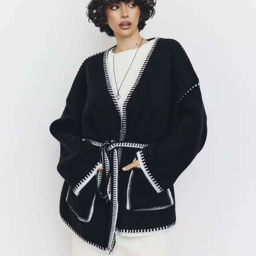 Cardigan en tricot surdimensionné pour femmes avec ceinture et poches Chic und Stil
