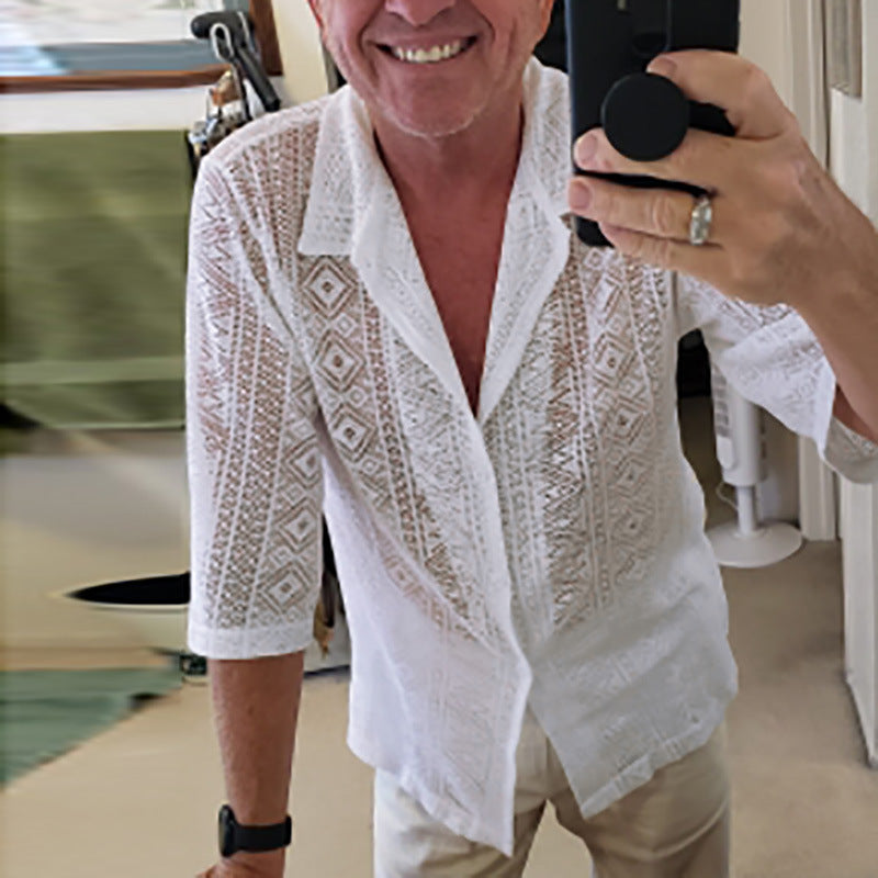Chemise à manches courtes pour hommes avec motif texturé et patte de boutonnage Chic und Stil