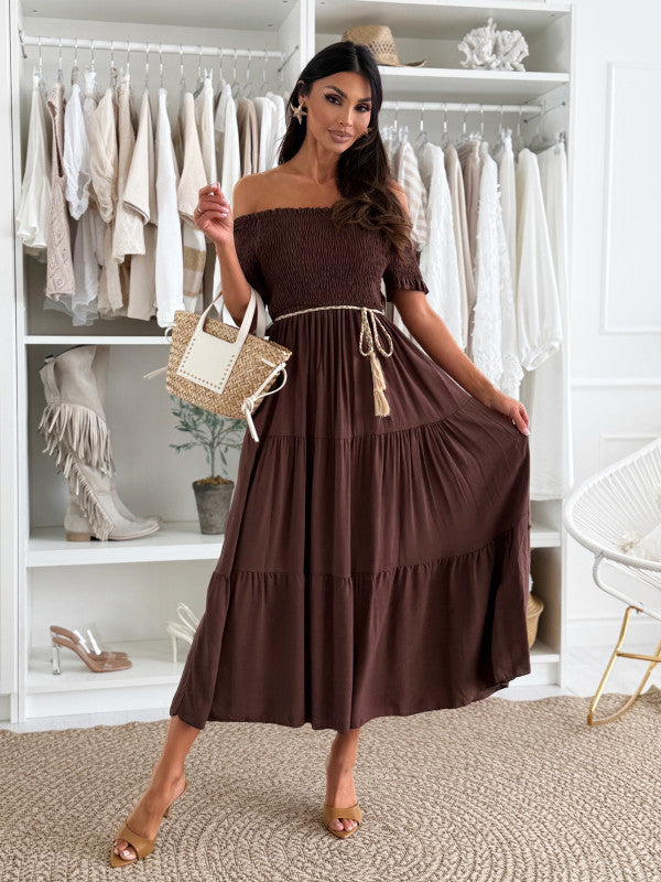 Robe maxi à volants dénudée des épaules Chic und Stil