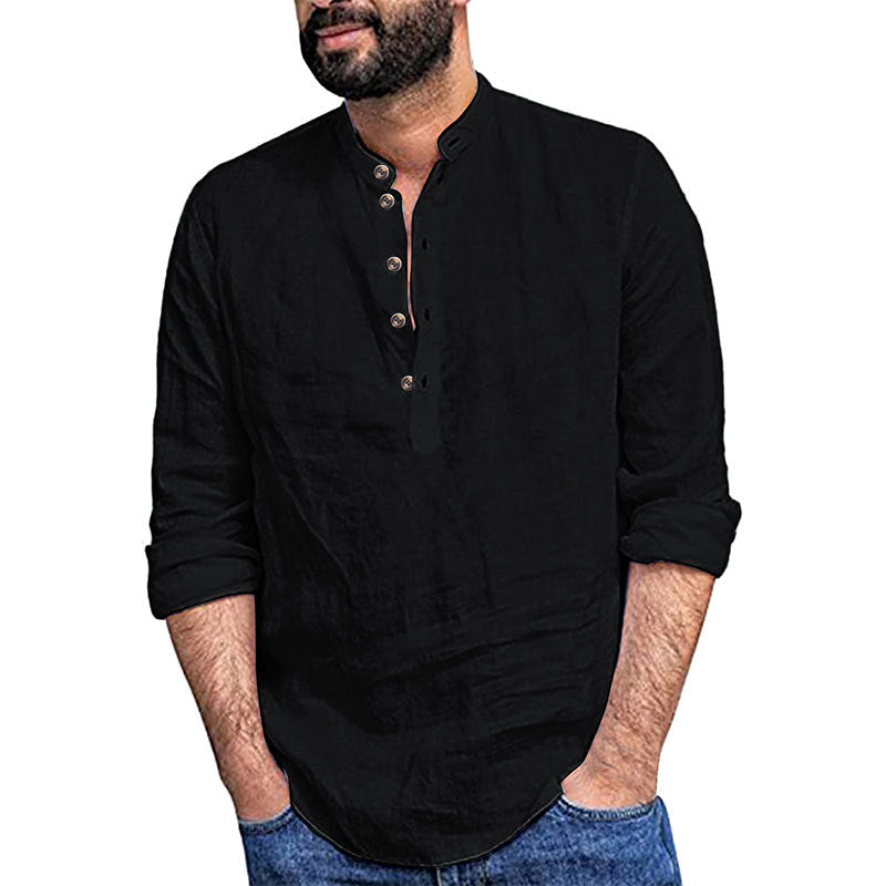 Chemise à manches longues décontractée pour hommes avec patte de boutonnage et col montant Chic und Stil