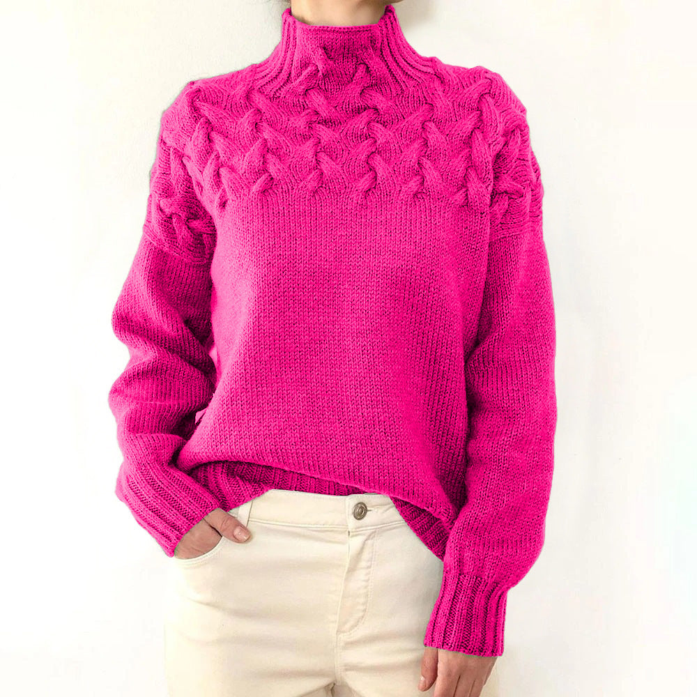 Pull en tricot pour femmes avec col montant et motif torsadé tendance Chic und Stil