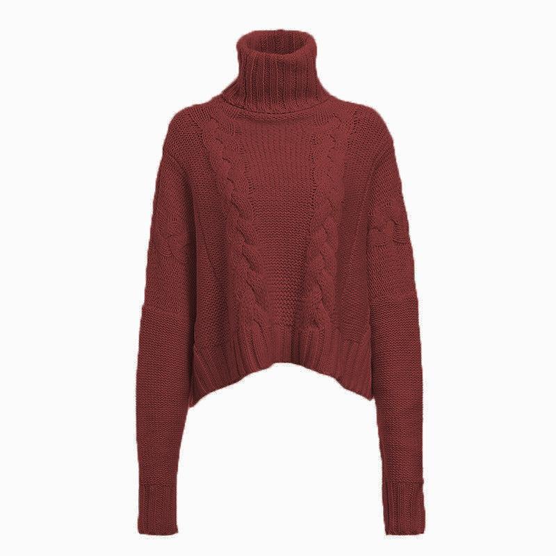 Pull en grosse maille pour femmes avec col haut et design de torsades unique Chic und Stil