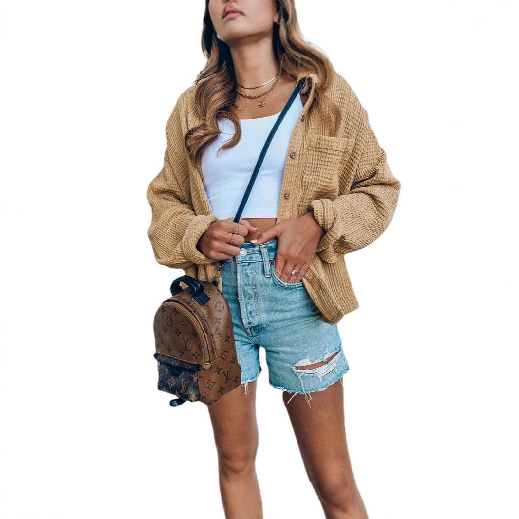 Veste overshirt décontractée pour femmes avec surface structurée et détails de boutons tendance Chic und Stil